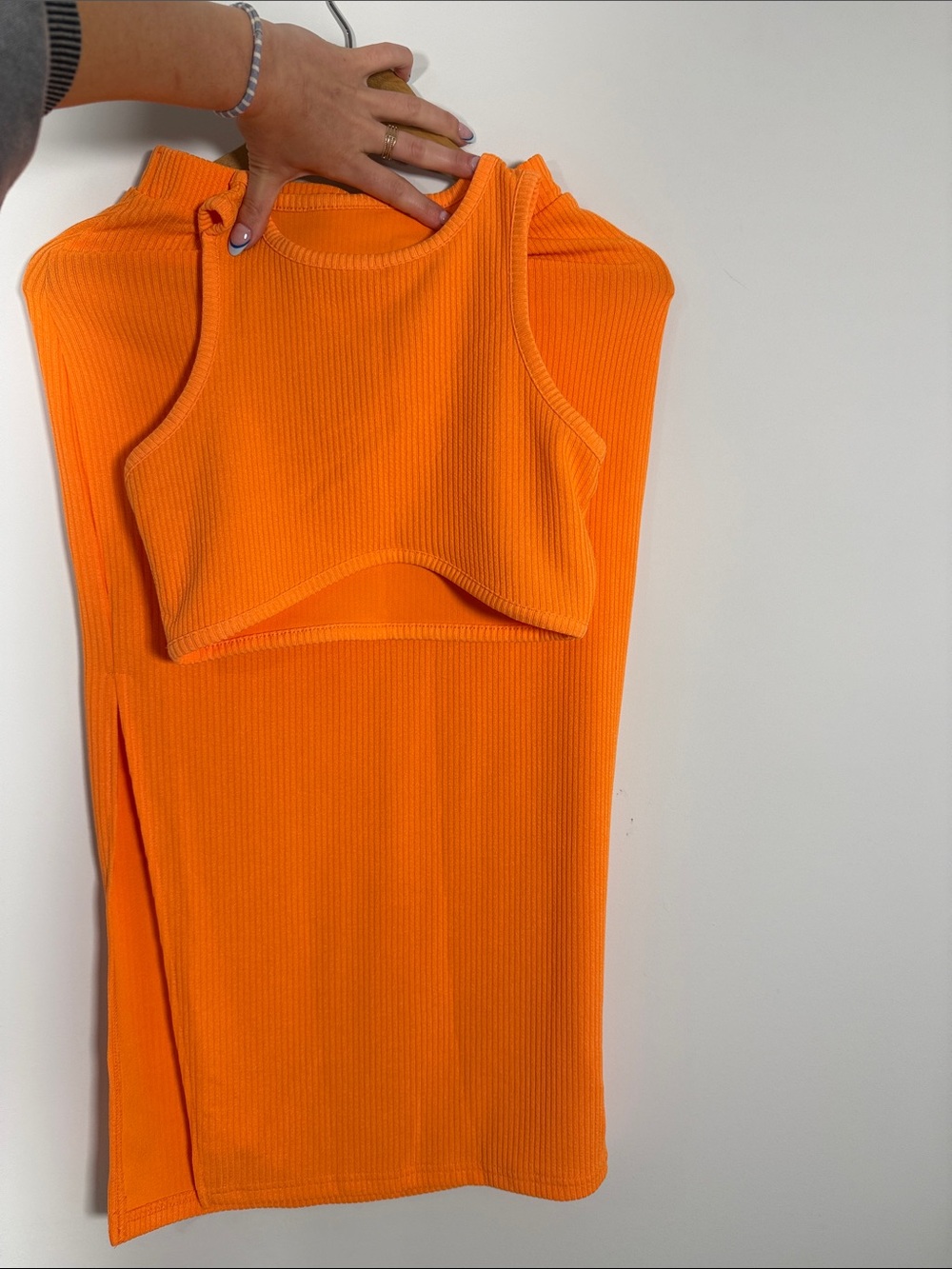 Neon Orange Dress Bundle Bodycon One Shoulder Matching Set